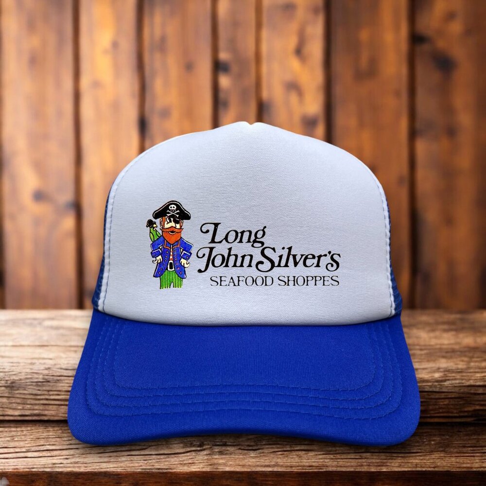 Long John Silver's Seafood Shoppes Mens Trucker Hat Blue Snapback Fast Food Cap